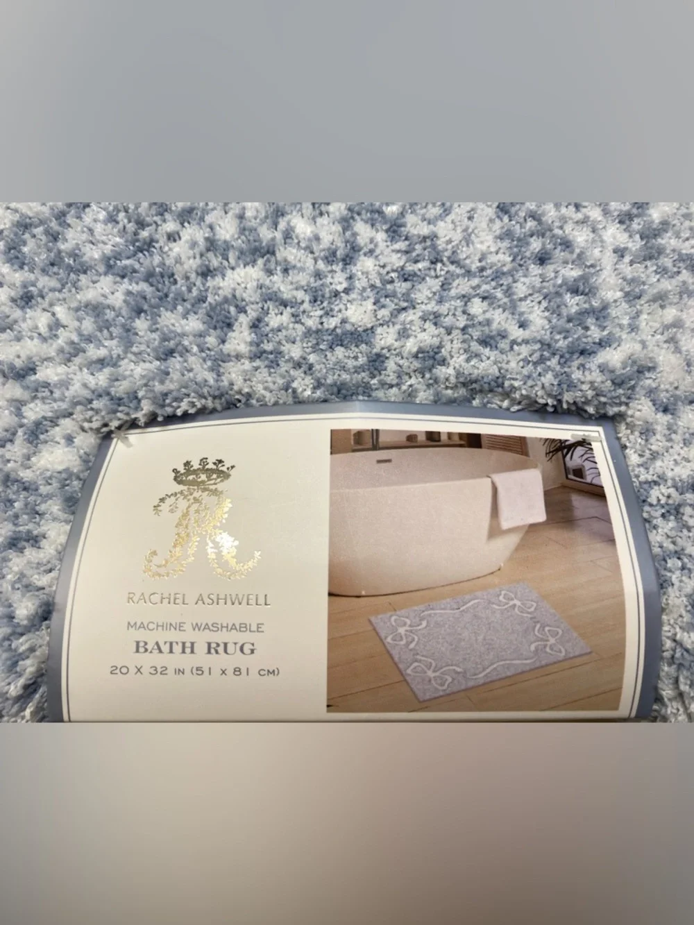 Rachel Ashwell ❤️White Bow Cozy Bath Rug 20x32”Sky Blue NWT